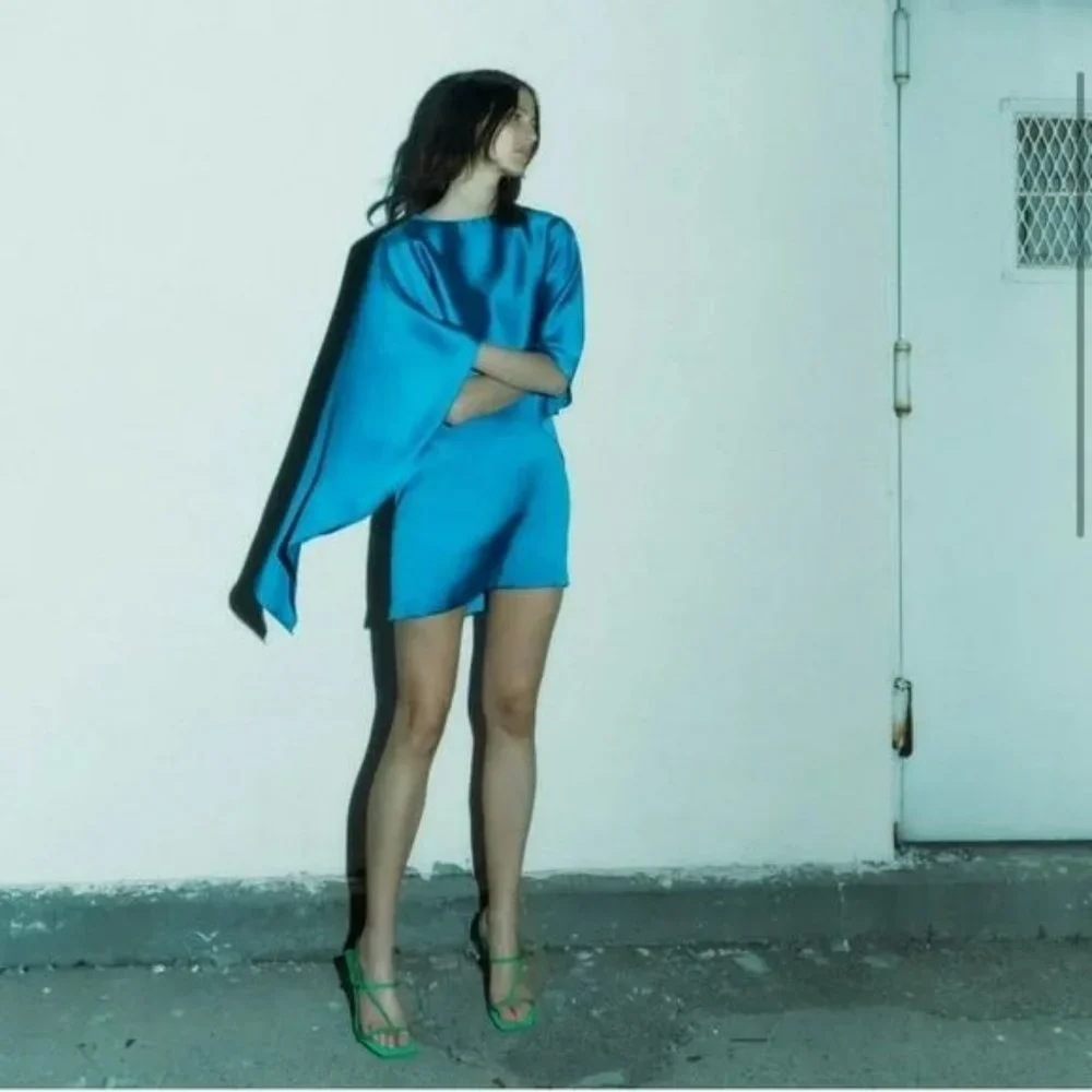 ZARA SATIN EFFECT MINI CAPE DRESS - Picture 2 of 10